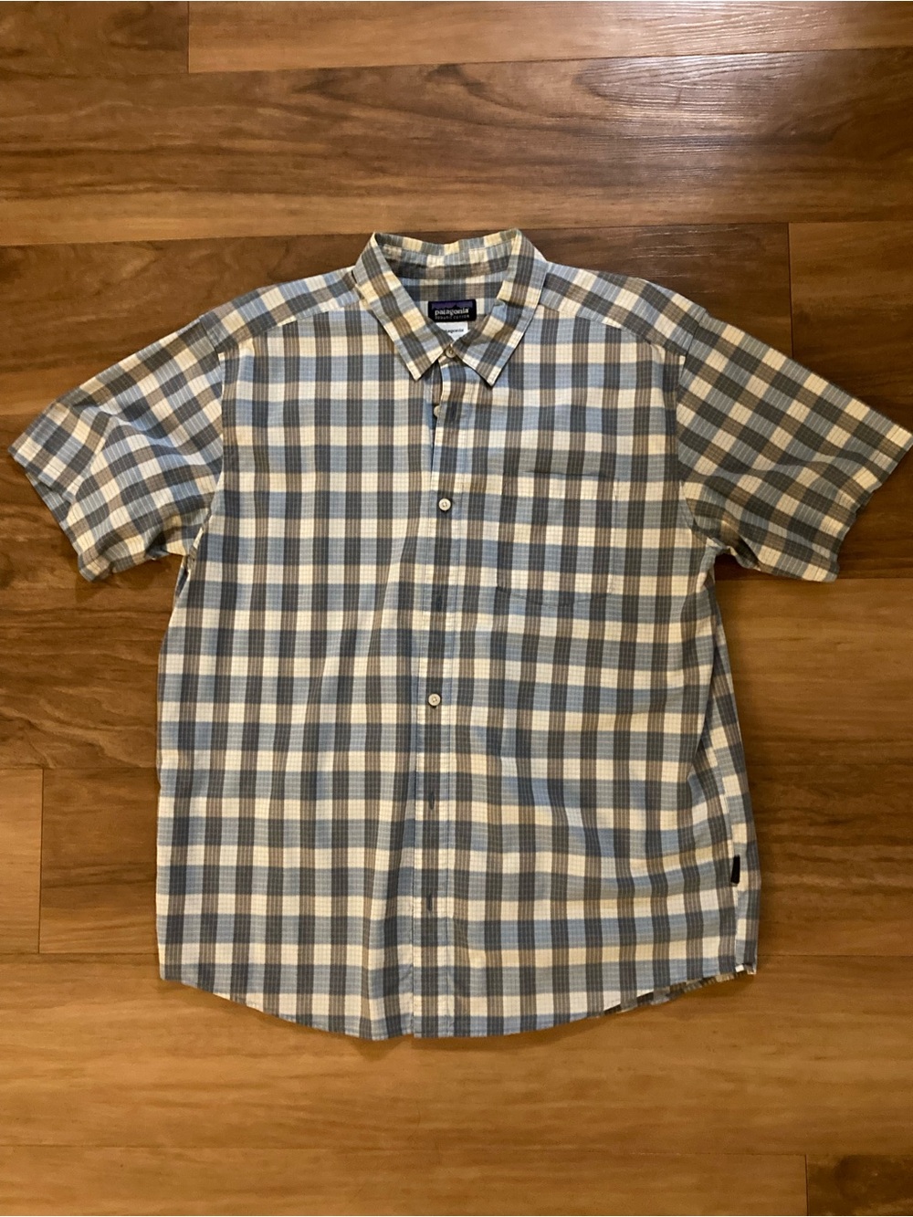 Patagonia Short-Sleeve Plaid Button-Down Shirt in Blue & Cream